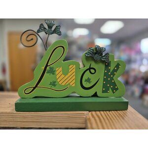 Lucky Green Wooden Tabletop Decoration With Glitter Accents & Shamrocks